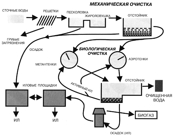 Схема. Процесс очистки сточных вод