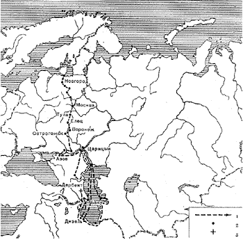 Карта путешествий С.Г. Гмелина