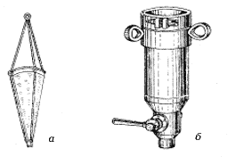 Рис. 1: а – планктонная сеть Апштейна, б – планктонный стакан