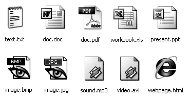 Рис. 1.3. Типы файлов, расширения и иконки