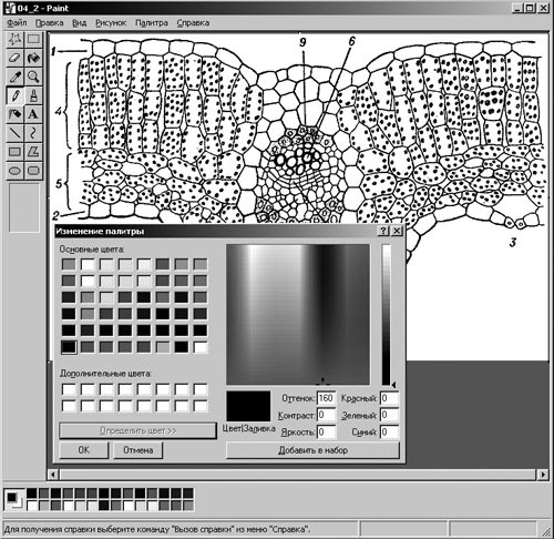 Рис. 4.1. Окно редактора MS Paint с открытым окном Изменение палитры