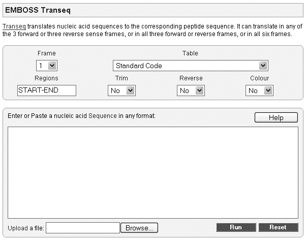 Рис. 7.7. Окно онлайновой машиныпереводчика EMBOSS Transeq